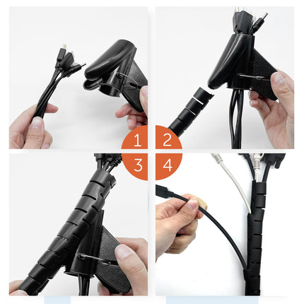 shinfly 2 x 3m Self-closing cable duct, diameter 22mm/28mm, flexible cable duct with 1 wire guide clip, cable protection cable management for TV computer - black