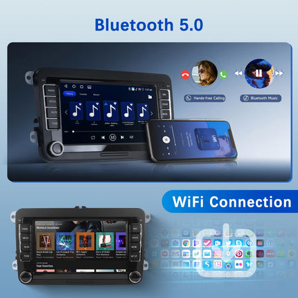 Podofo Android 13 autoraadio VW Passatile, Polo'le, Seat Skodale, Tiguanile, juhtmevaba Carplay Android Auto, 7-tolline puuteekraan 4G+64G koos Bluetoothi/peegliühenduse/FM/RDS/WiFi/GPS-navigatsiooni/hääljuhtimise + tahavaatekaameraga