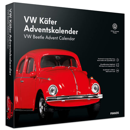 FRANZIS 55255 - VW Beetle'i advendikalender, punane, metallist mudelkomplekt mõõtkavas 1:43, sisaldab helimoodulit ja 52-leheküljelist raamatut