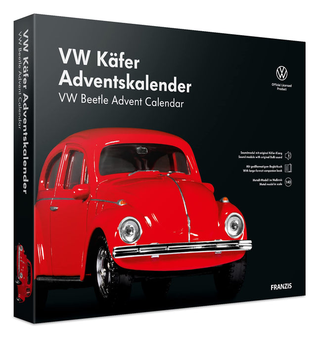 FRANZIS 55255 - VW Beetle'i advendikalender, punane, metallist mudelkomplekt mõõtkavas 1:43, sisaldab helimoodulit ja 52-leheküljelist raamatut