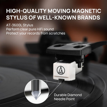Retrolife Record Player with Integrated Speakers Belt Drive 33/45 RPM Vinyl Record Player Supports Bluetooth Playback with Auto-Stop Function RCA Out and AUX-In Yellow-Brown