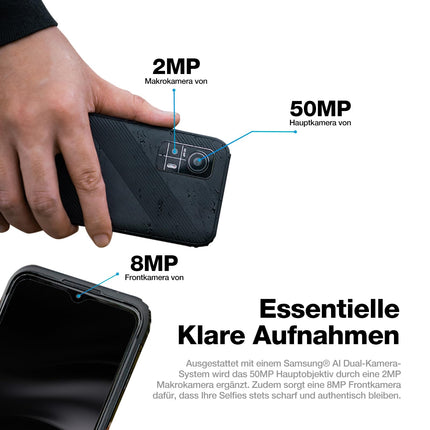 AGM H6 Üliõhuke lepinguta õuemobiiltelefon, vastupidav Androidi nutitelefon 6,56" IPS HD+, 4 GB + 128 GB 50 MP + 2 MP kaameraga, 4G kahe SIM-kaardiga IP68 / sõrmejälje ID/NFC/GPS/3 kaardipesa