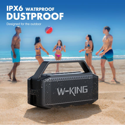 W-KING Bluetooth kõlar, 80W tippvõimsusega IPX6 veekindel, kaasaskantav muusikakarp Bluetooth karp 2 täisriba draiveriga/rikkalik bass, 2 sidumist/30 tundi/U-ketas/TF-kaart/AUX/EQ, suur peokõlar