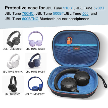 Headphone Case for JBL Tune 510BT/JBL Tune 520BT/500 for Sony WH-CH520, Eva Hard Case for JBL Tune 760 NC/JBL Tune500BT On-Ear Wireless Foldable Bluetooth Headphones (Black) Blue inside