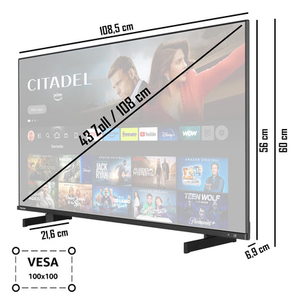 Toshiba 43QF5D63DA 43 inch QLED TV/Fire TV (4K Ultra HD, HDR Dolby Vision, Smart TV, Triple Tuner, Alexa Built-In, Bluetooth, Sound by Onkyo) [2023], black