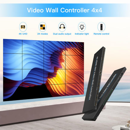 4K HDMI videoseina kontroller 4x4 16-suunaline teleriprotsessor suure ekraaniga videoliitmiskast 2x2 2x3 3x3 5x2 6x2 5x3 2x7 2x6 3x4 4X3 mitme videoekraani protsessori ühendaja