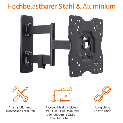 Amazon Basics teleri kinnitus/seinakinnitus, pöörlev, kallutatav, 66–140 cm kumeratele ja lameekraanteleritele või monitoridele kuni 36 kg, max. VESA 400 x 400 mm, must