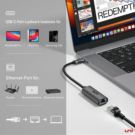 uni USB C Etherneti adapter 1000Mbps, Thunderbolt USB C RJ45 LAN võrguadapter, ühildub iPhone 16, iPad Pro/Air, MacBook Pro/MacBook Air, Galaxy S23, Surface Book, Dell XPS jne.