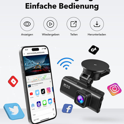 REDTIGER auto armatuurlaua kaamera esi- ja tagaosa 4K/2.5K GPS-i ja WiFi-ga, auto armatuurlaua kaamera 3.18" IPS ekraan, tasuta 32GB mälukaart, öönägemine, tsükkelsalvestus, 170° lainurk WDR, toetab maksimaalselt 256 GB (F7NP)