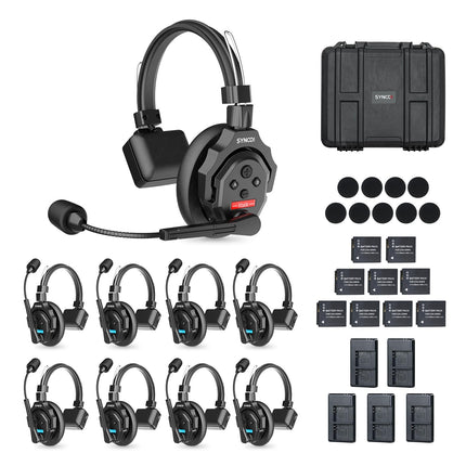 SYNCO Xtalk X9 Wireless Intercom Headset, 2.4 GHz 350 m Full Duplex Intercom Headphone, Wireless Communication for Team Noise Cancelling with 9 Headphones