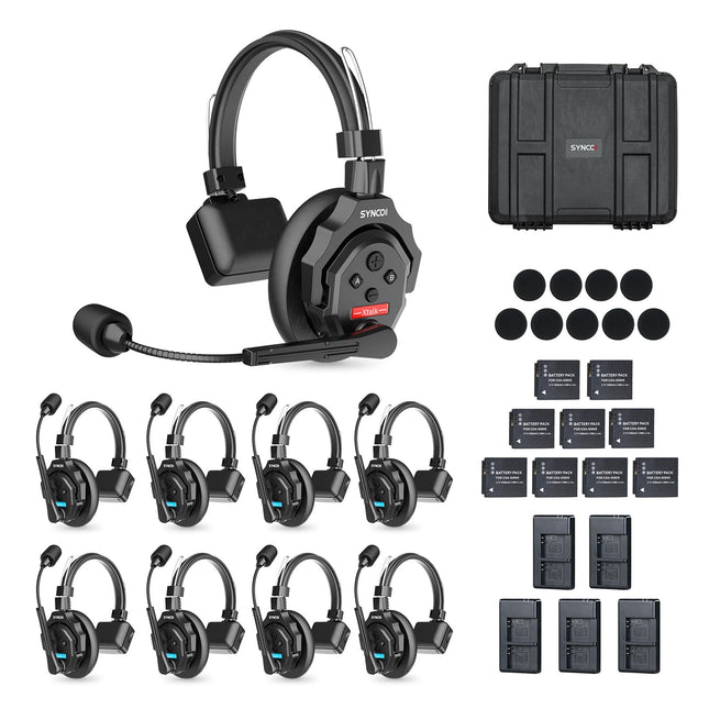 SYNCO Xtalk X9 juhtmevaba intercom-peakomplekt, 2,4 GHz 350 m täisdupleks-intercom-kõrvaklapid, juhtmevaba side meeskonna mürasummutuseks 9 kõrvaklapiga