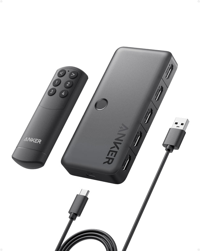 Anker HDMI-lüliti, kahesuunaline 4K sagedusel 60Hz, 4-ühes metallist jaotur LED-indikaatoritega, toetab 3D, HDR, Dolby, DTS, ühildub Xboxi, PS5, Roku, TV Sticki, projektori jne-ga.
