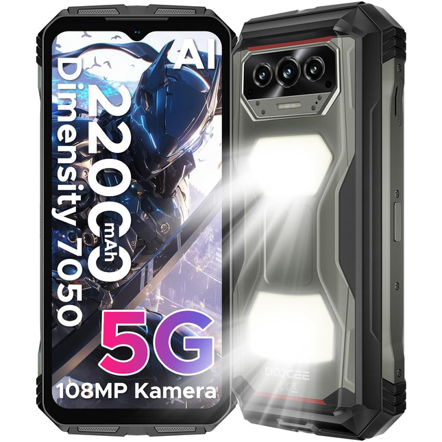 DOOGEE V MAX S 5G lukustamata õuenutitelefon, 22000mAh 33W, 24GB+256GB, 6.58" FHD+ 120Hz õuenutitelefon Android 14, kahekordne 1200LM telkimisvalgusti ehitusplatsi telefon 108MP+20MP, kahekordne kõlar/NFC/IP69K