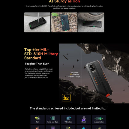 Blackview BV4800 PRO õuemobiiltelefon, 5180mAh, 12GB+128GB/2TB (2025), lepinguta nutitelefon, 6.56" 90Hz, IP69K veekindel, ehitusplatsi telefon, 5MP+13MP/kaks 4G/OTG/GPS/NFC/sõrmejäljelugeja (roheline)
