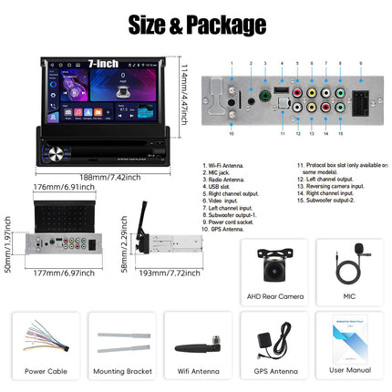 CAMECHO 4+64G 7-tolline autoraadio 1Din juhtmevaba Carplay puutetundliku ekraaniga navigatsiooniga raadio sissetõmmatav manuaalne ekraan tahavaatekaamera Bluetoothi, Android Auto, GPS, WiFi, DSP, FM/RDS, peegli link SWC