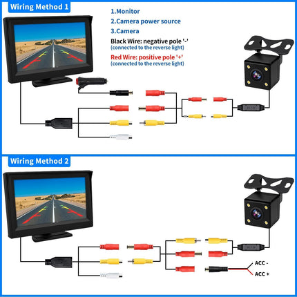 Kairiyardi 5-tolline HD-auto LCD-ekraan 4LED-öise nägemisega veekindla auto tahavaatekaamera tagurdussüsteemiga autodele, maasturitele, kaubikutele, pikapidele ja veoautodele 12–24 V