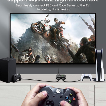 HDMI 2.1 lüliti, 8K HDMI jaotur 4k 120hz UHD kiire 48Gbps HDMI lüliti kahesuunaline 2 sisendit 1 väljund või 1 sisend 2 väljundit, HDMI jaotur toetab HDCP 2.2 3D HDR-i Fire TV Stick UHD TV PS5 Xboxi jaoks