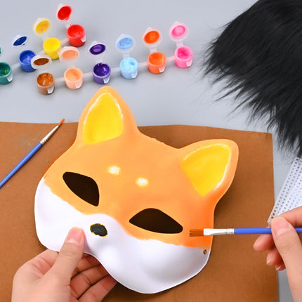 Alishomtll 10 pieces cat masks for painting, DIY blank paper mask, cat mask fox mask white half masks with plush faux fur felt fabric stickers for Halloween carnival masquerade party cosplay