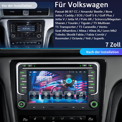 Car radio for VW Golf 5 6 T5 Polo Sharan Passat Tiguan, [Android 13.0 4GB+64GB 2.0Ghz] CAWELL 7 inch HD double DIN radio with 4G/Navi/Bluetooth WiFi/GPS/RDS/USB/FM/SD/RCA DVD/CD CarPlay