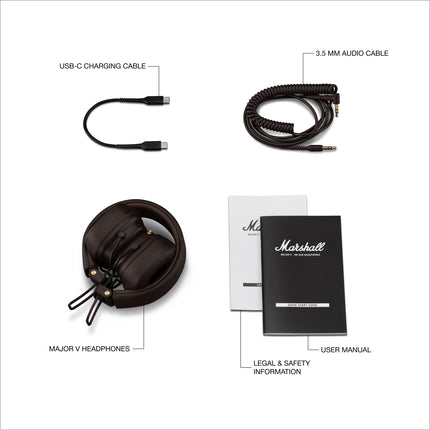 Marshall Major V Bluetooth kõrvaklapid, 100 tundi mänguaega – pruunid