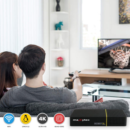Maxytec Multibox SE 4K UHD 2160p E2 Linux WiFi DVB-S2/C Combo Receiver Black (✓ WLAN ✓ HDMI 2.0 ✓ USB 2.0 &amp; USB 3.0 ✓ 100Mbit LAN ✓ S/PDIF ✓ MicroSD)