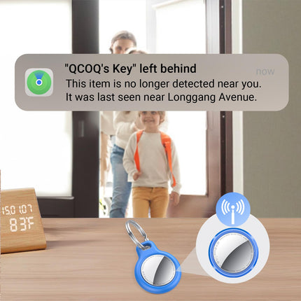 QCOQ õhujälgimissildid – 4 tk sinist, Bluetooth-jälgimissildid töötavad Apple Find My rakendusega (ainult iOS), nutikas silt kaitseümbrise/võtmehoidjaga, esemete leidja pagasi/võtmete/kohvri/seljakoti jaoks