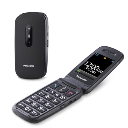 Panasonic KX-TU446EXB seenioridele mõeldud lepinguta mobiiltelefon (SOS-hädaabikõne nupp, põrutuskindel, häälevõimendi, suured eraldi klahvid, suur fondi ja numbrite ekraan, valgus, 2,4-tolline värviline ekraan, klapiga telefon, must)