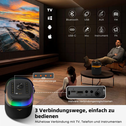 Bluetooth Speaker, 50W (80W Peak) Portable Bluetooth Music Box with 360° LED Light, Deep Bass, Loud Outdoor Bluetooth Box with FM/AUX/USB/TWS/6.35mm Input, Boombox for Party, Beach, Camping