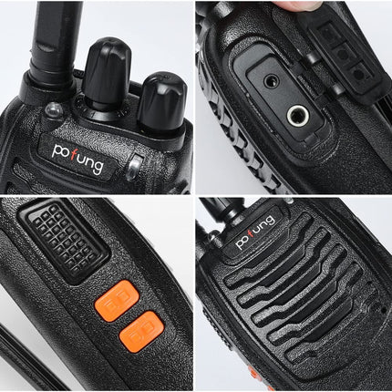 Pofung PT88E Walkie Talkie PMR446 litsentsivaba kahesuunaline raadiosaatja, 16-kanaliga pikamaa raadiosaatjad laadimisaluse ja kõrvaklappidega (must, 2 tk pakis)