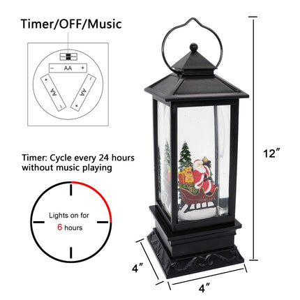 Eldnacele Singing Battery Operated and Plug-in Music Lighted Christmas Snow Spinning Water Glittering Snow Globe Lantern Home Decoration and Gift Santa Claus