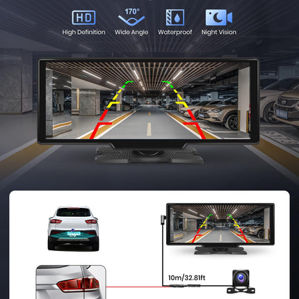 Podofo 10.26'' kaasaskantav autoraadio puutetundliku ekraaniga juhtmevaba Carplay Android Auto Bluetooth/FM-saatja/AUX häälassistent tahavaatekaameraga DC 7-32v