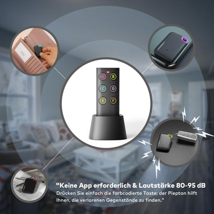 Vodeson Key Finder - Easy-to-use anti-lost device with 6 color-coded receivers and RF transmitter remote control, key finder locator with sound - gift design for mom and dad