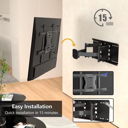 BONTEC TV seinakinnitus, pööratav ja kallutatav, 37-80-tollistele kumeratele LCD/LED-teleritele, täisliikumisega - kandevõime 65 kg - VESA 100x100-600x400