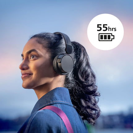 PHILIPS TAH4209BK kerged kõrvapealsed juhtmevabad Bluetooth-kõrvaklapid passiivse mürasummutusega – 55 tundi mänguaega, selged kõned, dünaamiline bass, 2 tundi USB-C laadimist – mustad