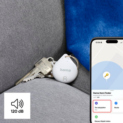 Hama võtmeotsija Apple Find My rakendusele, 4 tk. (võtmeotsija Bluetoothiga, alarm, mobiiltelefoni võtmeotsija võtmete, rahakoti, pagasi, lemmikloomade, iOS-i, iPhone'i, iPodi, iPadi, vahetatava nööppatarei jaoks) valge