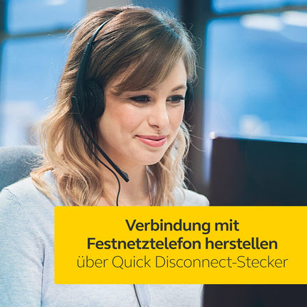 Jabra Biz 1500 kiirühendusega kõrvapealsed stereopeakomplektid - juhtmega kõrvaklapid mürasummutava mikrofoni ja helitugevuse kaitsega lauatelefonidele, must