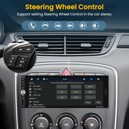 Hikity 1 DIN autoraadio Carplay Android Auto juhtmevaba 6,9'' puutetundlik ekraan Bluetooth Handsfree FM/EQ/USB/SWC/tagurduskaamera/peegliühendus
