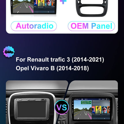 YUNTX [8GB+256GB] Android 14 autoraadio Renault Trafic/Opel Vivaro (2014-2021) jaoks - [Integreeritud CarPlay/Android Auto/DSP/GPS] - 9” IPS puuteekraan - kaamera+mikrofon - DAB/peegliühendus/Bluetooth 5.0/AHD/360 kaamera