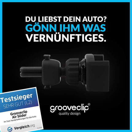 grooveclip AIR Slider 2 - Universal mobile phone holder for ventilation grilles in the car - with smartphone charging cable holder - for iPhone Samsung LG Sony Huawei Xiaomi ASUS Oppo OnePlus HTC