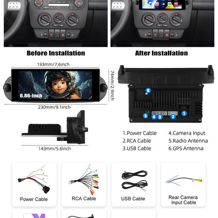 2+64GB CAMECHO Android 13 autoraadio navigatsiooniga VW Beetle'ile (2004-2010), millel on Carplay, Android Auto, kahe DIN-iga raadio, 6-tolline ekraan, Bluetooth, Mirror Link, FM/RDS, WiFi, SWC ja USB