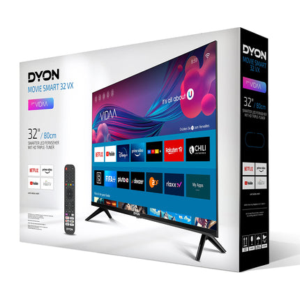 DYON Movie Smart 32 VX - 80 cm (32-tolline) televiisor (HD nutiteler, HD kolmekordne tuuner (DVB-C/-S2/-T2), App Store, Prime Video, Netflix, YouTube, DAZN, Disney+)