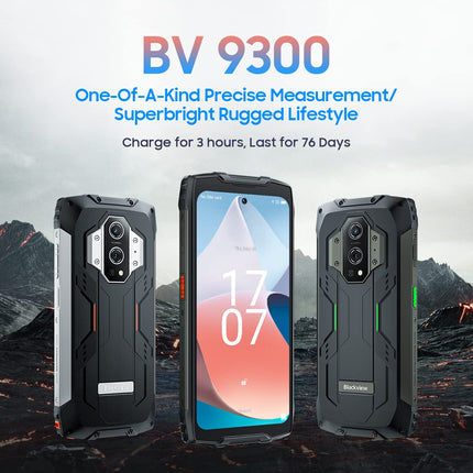 Blackview BV9300 lepinguta õues kasutatav nutitelefon (100LM taskulamp), 15080mAh aku, Helio G99 21GB+256GB, 6,7'' 120Hz 2.3K ekraan, 50MP kaamera, IP68 Android 12 veekindel nutitelefon, GPS NFC roheline