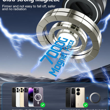 CloudValley Magnetic Metal Car Phone Holder, Ultra-Strong Vacuum Suction Cup with N52 Magnet, [360° Rotatable &amp; Foldable] for iPhone 16/15/14/13/12, Universal Cell Phone Holder for Car/Glass, Black