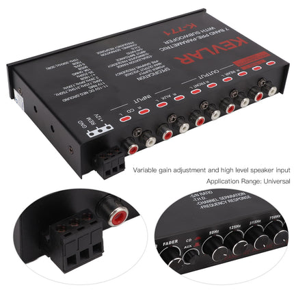 Fydun Car Audio Graphic Equalizer Universaalne Parameetriline Auto Equalizer Madalpääs 7-ribaline Muutuvvõimenduse Reguleerimine Kõrgetasemeline Sisend EQ Stereo Süsteemile
