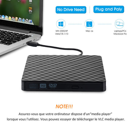 Väline DVD-kirjutaja, väline CD/DVD-draiv USB 3.0/C-tüüpi optiline draiv, õhuke CD/DVD-ROM-kirjutaja, kaasaskantav arvuti, sülearvuti, lauaarvuti, MacBook, Mac, Windows 7/8.1/10, Linux OS
