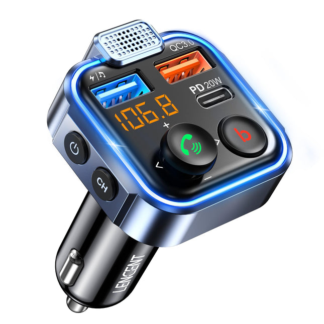 LENCENT 38W FM-saatja auto Bluetooth V5.3, raadio, sügav bass, kiire autolaadija, sigaretisüütaja, auto Bluetooth-adapter, vabakäesüsteem, mürasummutusmikrofon, lüliti