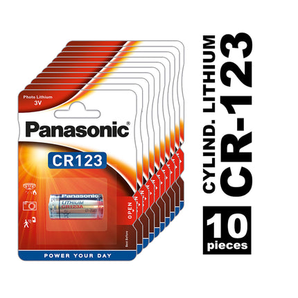 Panasonic CR123 cylindrical lithium battery for lightweight devices with high energy requirements such as smoke detectors, alarm systems, headlamps, cameras, 3V, 10 packs (10 pieces)