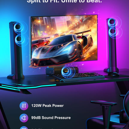 ULTIMEA 5.0-kanaliline heliriba teleritele, RGB-valgustusega heliriba kodukinole, jagatav arvuti heliriba rakenduse juhtimisega, reguleeritava ekvalaiseriga helisüsteem, Bluetooth 5.3, HDMI-ARC/Opt/AUX, Apollo S70
