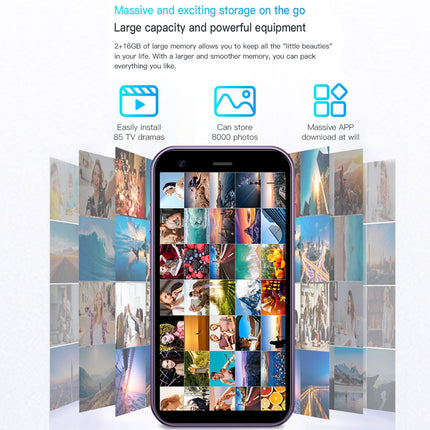 Hipipooo minitelefon, 3G nutitelefon, 3-tolline 1000mAh Android 8.1 varundusnutitelefon, 2GB+16GB (XS15-lilla)