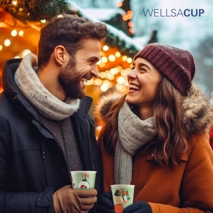 Wellsamed WELLSACUP 1000 paper cups 180 ml, Christmas motif, suitable for hot and cold drinks, coffee to go, mulled wine, punch